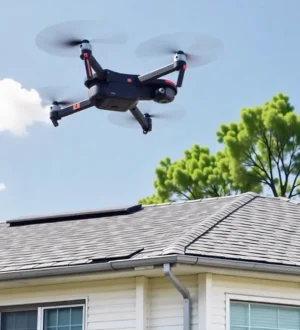 Comprehensive Roof Inspections Certified inspector using binoculars to examine roof damage from ground level